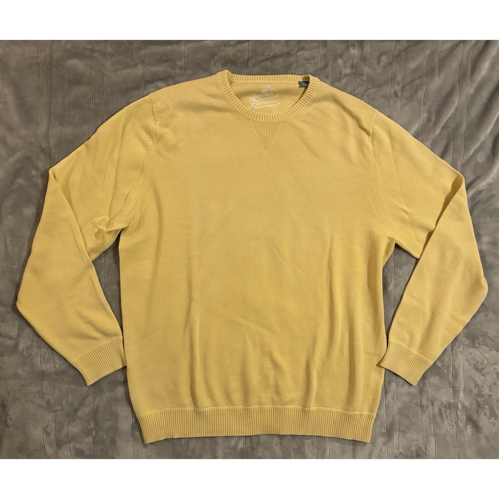 NEW Tommy Bahama Yellow Crewneck Knit Sweater Long Sleeve 100% Cotton Men’s XL
